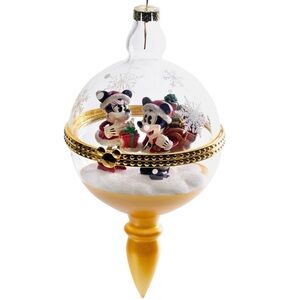 Disney Parks Santa Mickey and Minnie Mouse Glass Droplet Christmas Ornament